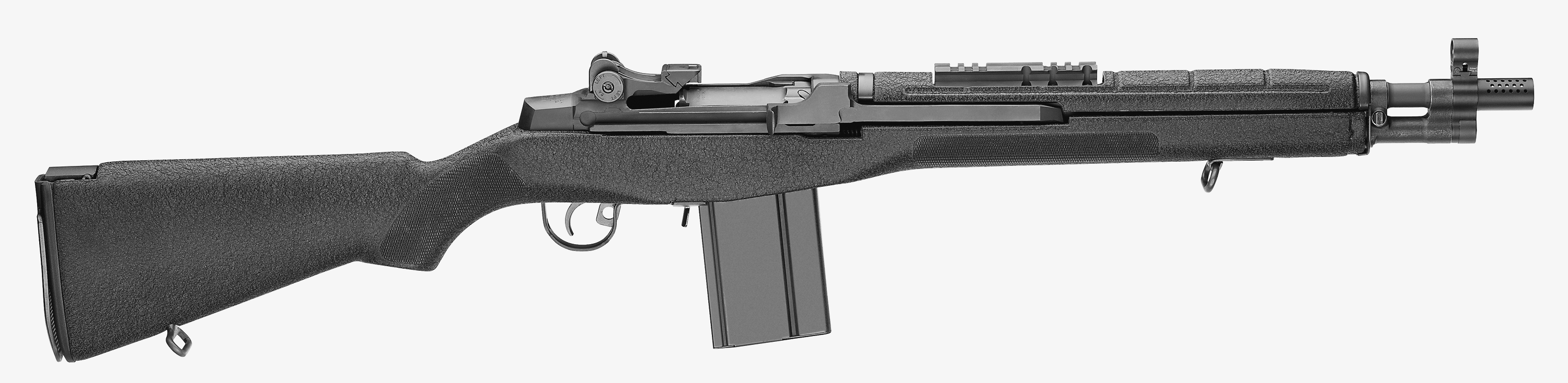 This M1A1 rifle features 16.25-in. barrel, with muzzle-brake. 
